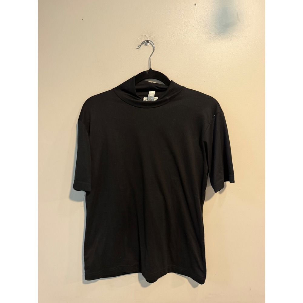 Frazier Lawrence Black Mock Neck Short Sleeve Top Polyester Size Large 2426